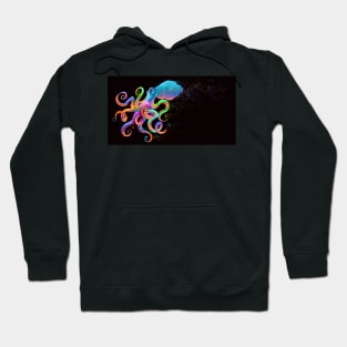 Rainbow Octopus horizontal on black Hoodie